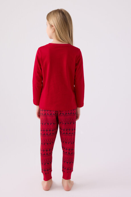 Arnetta Kız Çocuk Bisiklet Yaka Pigment Baskılı Kışlık Regular Fit Kırmızı Pijama Takımı AR3106-C-V1 - 5