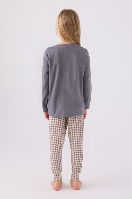 Arnetta Kız Çocuk Pamuklu Bisiklet Yaka Pigment Baskılı Kışlık Regular Fit Gri Pijama Takımı AR3093-C-V1 - 5