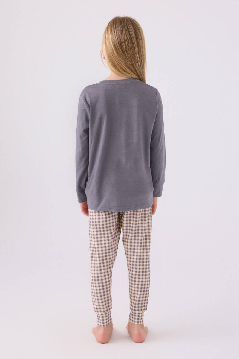 Arnetta Kız Çocuk Pamuklu Bisiklet Yaka Pigment Baskılı Kışlık Regular Fit Gri Pijama Takımı AR3093-C-V1 - 5