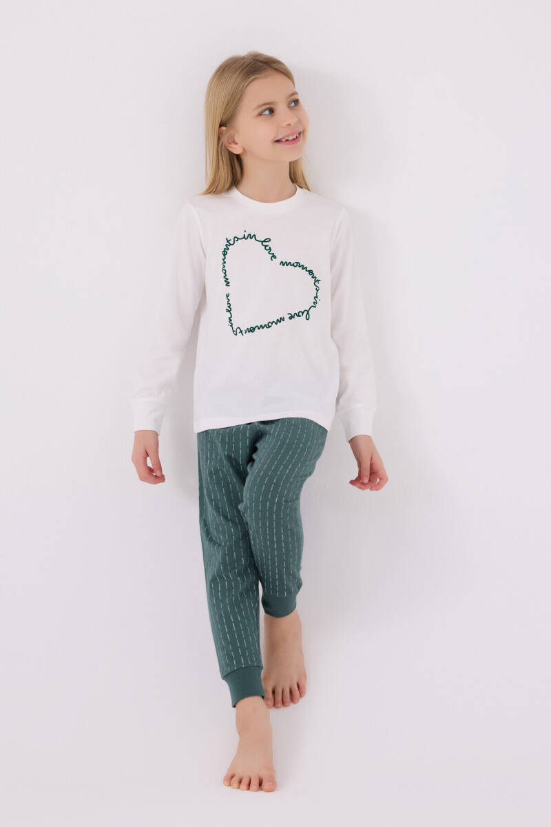 Arnetta Kız Çocuk Pamuklu Bisiklet Yaka Pigment Baskılı Kışlık Regular Fit Beyaz Pijama Takımı AR3050-C-V2 - 3
