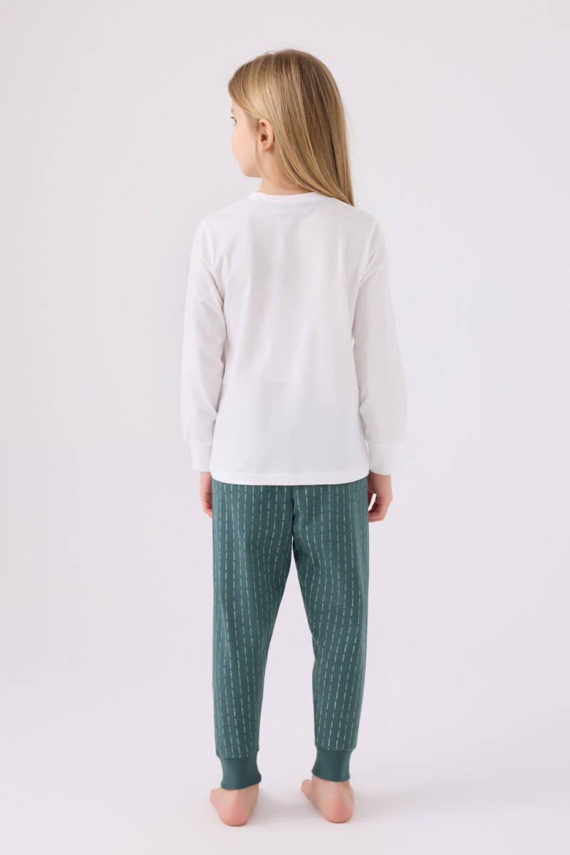 Arnetta Kız Çocuk Pamuklu Bisiklet Yaka Pigment Baskılı Kışlık Regular Fit Beyaz Pijama Takımı AR3050-C-V2 - 5