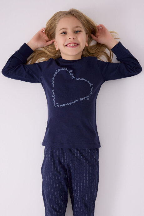 Arnetta Kız Çocuk Pamuklu Bisiklet Yaka Pigment Baskılı Kışlık Regular Fit Lacivert Pijama Takımı AR3050-C-V1 - 3