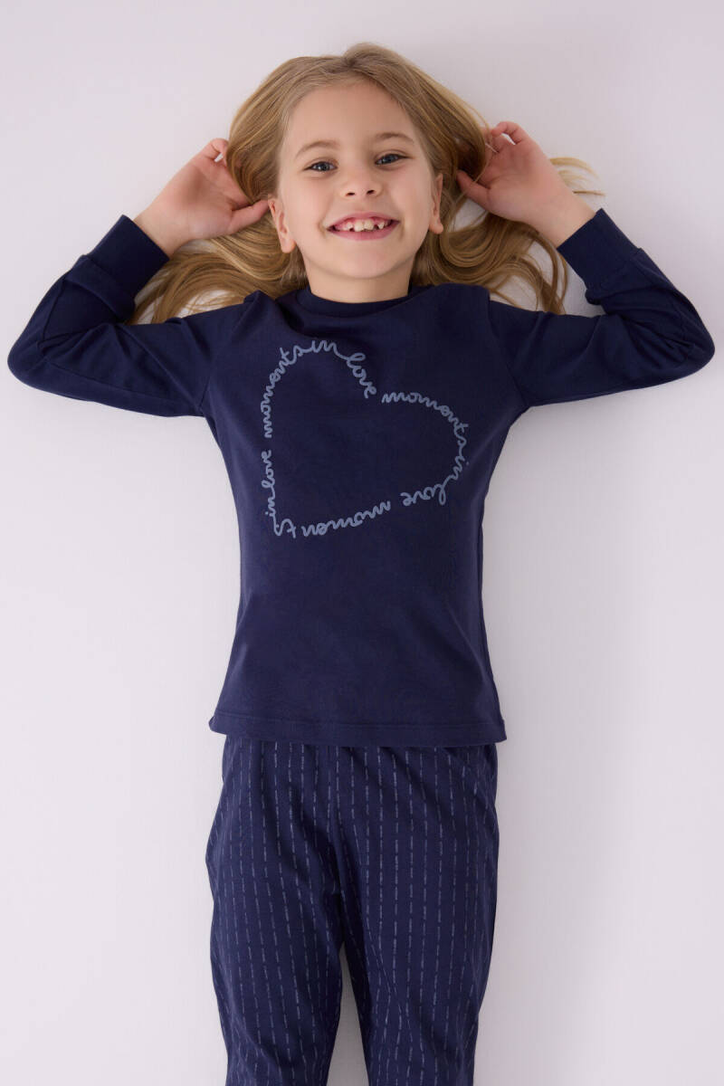 Arnetta Kız Çocuk Pamuklu Bisiklet Yaka Pigment Baskılı Kışlık Regular Fit Lacivert Pijama Takımı AR3050-C-V1 - 3