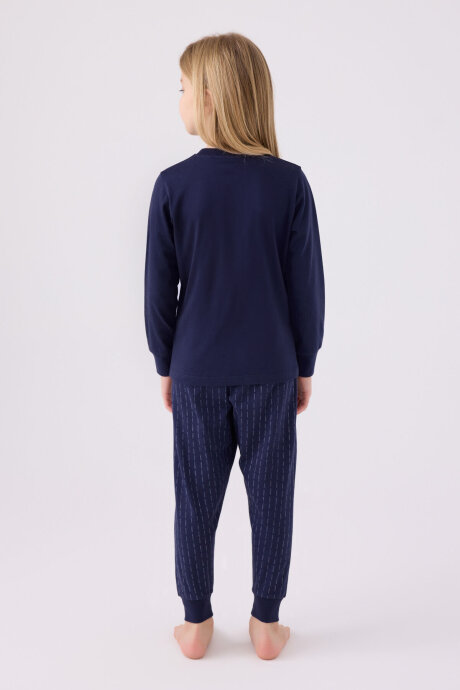 Arnetta Kız Çocuk Pamuklu Bisiklet Yaka Pigment Baskılı Kışlık Regular Fit Lacivert Pijama Takımı AR3050-C-V1 - 5