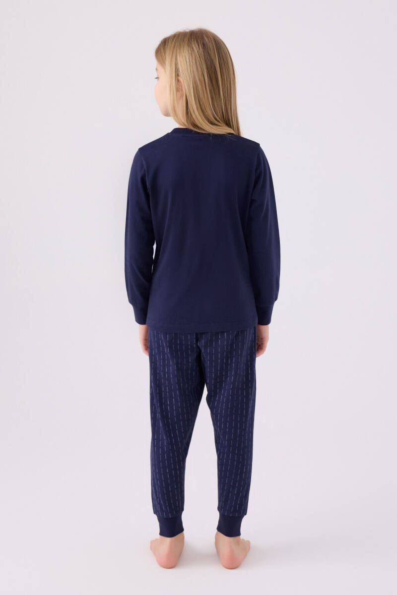 Arnetta Kız Çocuk Pamuklu Bisiklet Yaka Pigment Baskılı Kışlık Regular Fit Lacivert Pijama Takımı AR3050-C-V1 - 5