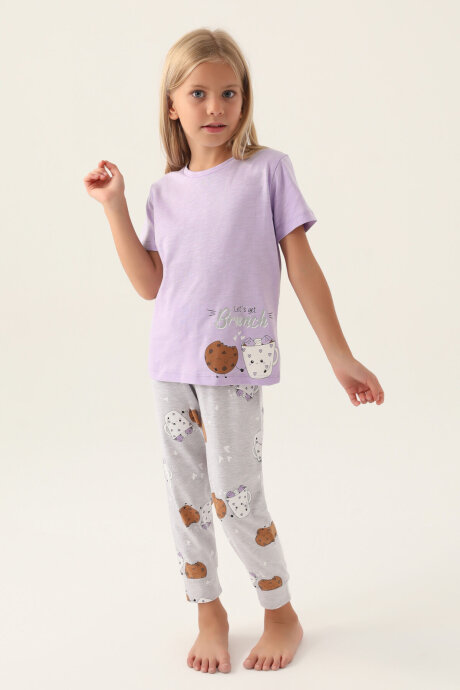 Arnetta Kız Çocuk Bisiklet Yaka Pigment Baskılı Yazlık Regular Fit Mor Pijama Takımı AR2884-C-V1 (1)