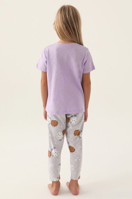 Arnetta Kız Çocuk Pamuklu Bisiklet Yaka Pigment Baskılı Yazlık Regular Fit Mor Pijama Takımı AR2884-C-V1 - 5