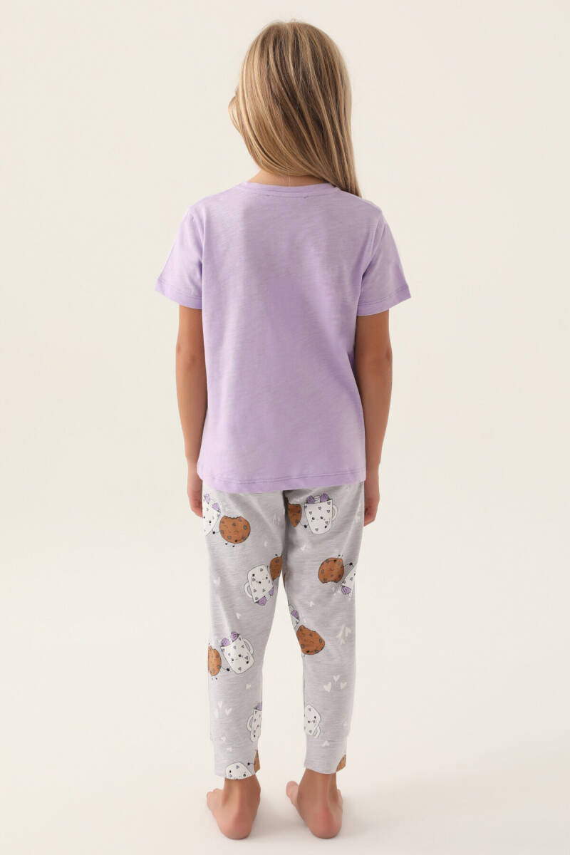Arnetta Kız Çocuk Pamuklu Bisiklet Yaka Pigment Baskılı Yazlık Regular Fit Mor Pijama Takımı AR2884-C-V1 - 5
