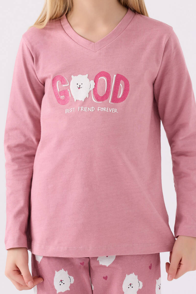 Arnetta Kız Çocuk Pamuklu Bisiklet Yaka Pigment Baskılı Kışlık Regular Fit Pembe Pijama Takımı AR3088-C-V1 - 4