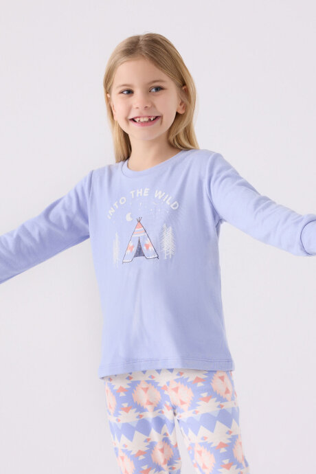 Arnetta Kız Çocuk Pamuklu Bisiklet Yaka Pigment Baskılı Kışlık Regular Fit Mavi Pijama Takımı AR3097-C-V1 (1)
