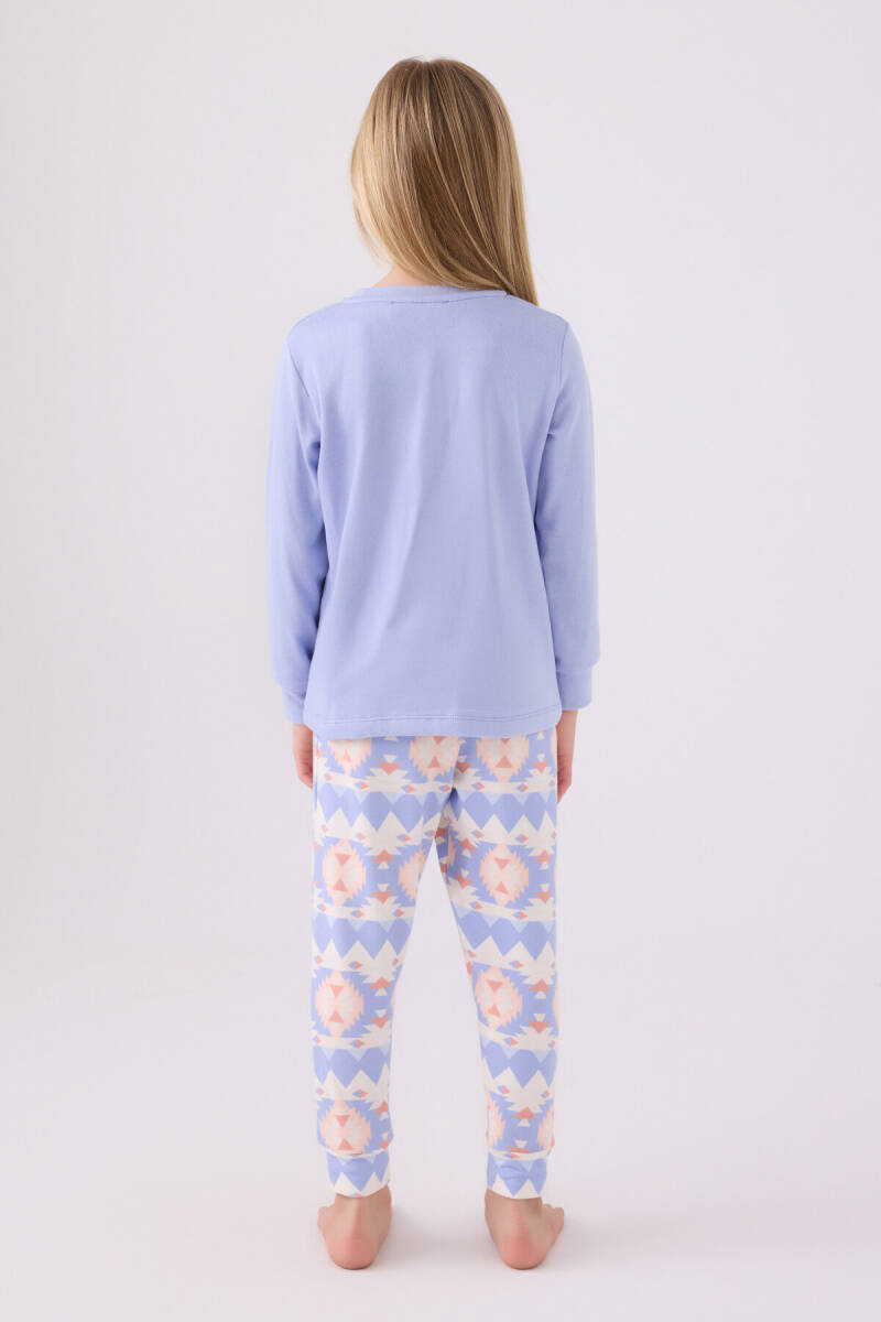 Arnetta Kız Çocuk Pamuklu Bisiklet Yaka Pigment Baskılı Kışlık Regular Fit Mavi Pijama Takımı AR3097-C-V1 - 5