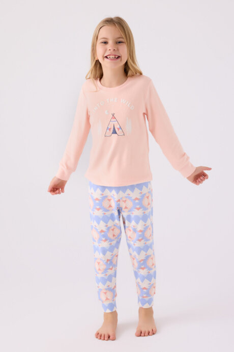 Arnetta Kız Çocuk Pamuklu Bisiklet Yaka Pigment Baskılı Kışlık Regular Fit Pembe Pijama Takımı AR3097-C-V2