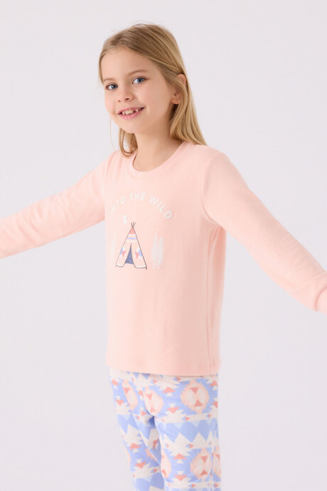 Arnetta Kız Çocuk Pamuklu Bisiklet Yaka Pigment Baskılı Kışlık Regular Fit Pembe Pijama Takımı AR3097-C-V2 - 2