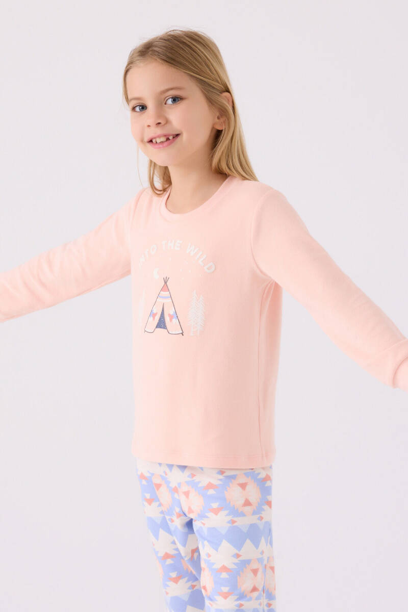 Arnetta Kız Çocuk Pamuklu Bisiklet Yaka Pigment Baskılı Kışlık Regular Fit Pembe Pijama Takımı AR3097-C-V2 - 2