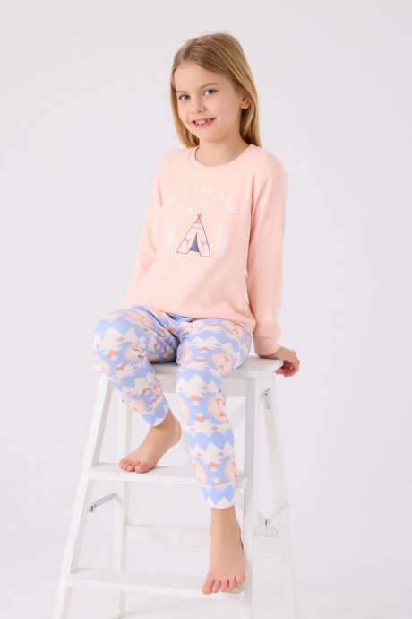 Arnetta Kız Çocuk Pamuklu Bisiklet Yaka Pigment Baskılı Kışlık Regular Fit Pembe Pijama Takımı AR3097-C-V2 - 3