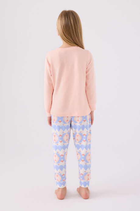 Arnetta Kız Çocuk Pamuklu Bisiklet Yaka Pigment Baskılı Kışlık Regular Fit Pembe Pijama Takımı AR3097-C-V2 - 5