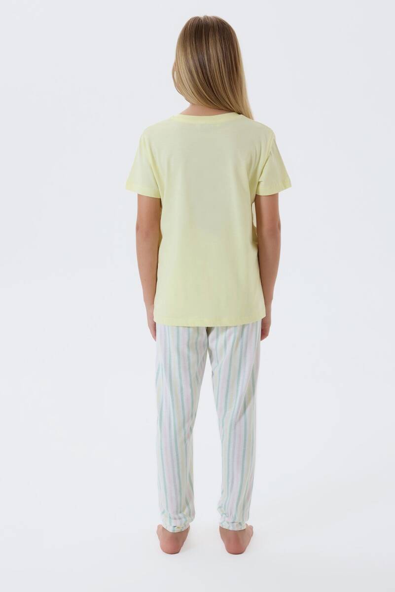 Arnetta Kız Çocuk %100 Pamuk Bisiklet Yaka Baskılı Yazlık Regular Fit Sarı Pijama Takımı AR3571-C-V2 - 5