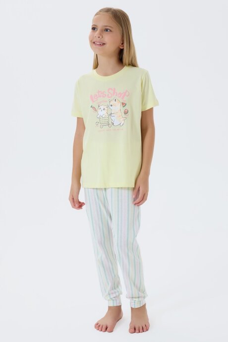 Arnetta Kız Çocuk Bisiklet Yaka Baskılı Yazlık Regular Fit Sarı Pijama Takımı AR3571-C-V2 (1)