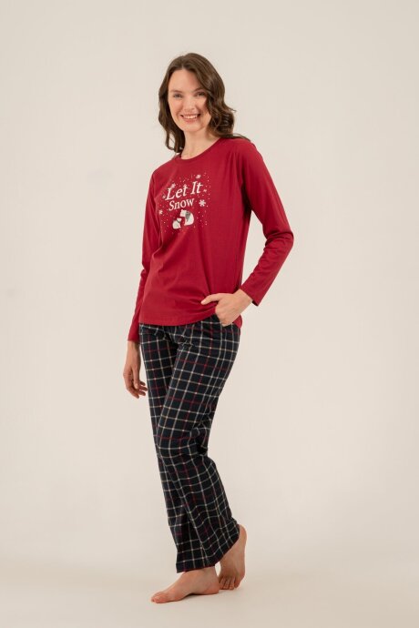 Arnetta Let It Snow Anne Kız %100 Pamuk Bordo Uzun Kol Pijama Takım AR3730-A-V1 - 5