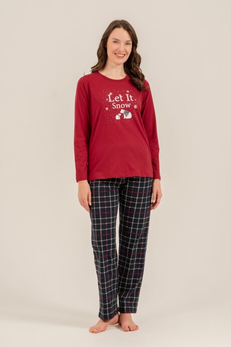Arnetta Let It Snow Anne Kız %100 Pamuk Bordo Uzun Kol Pijama Takım AR3730-A-V1 - 7