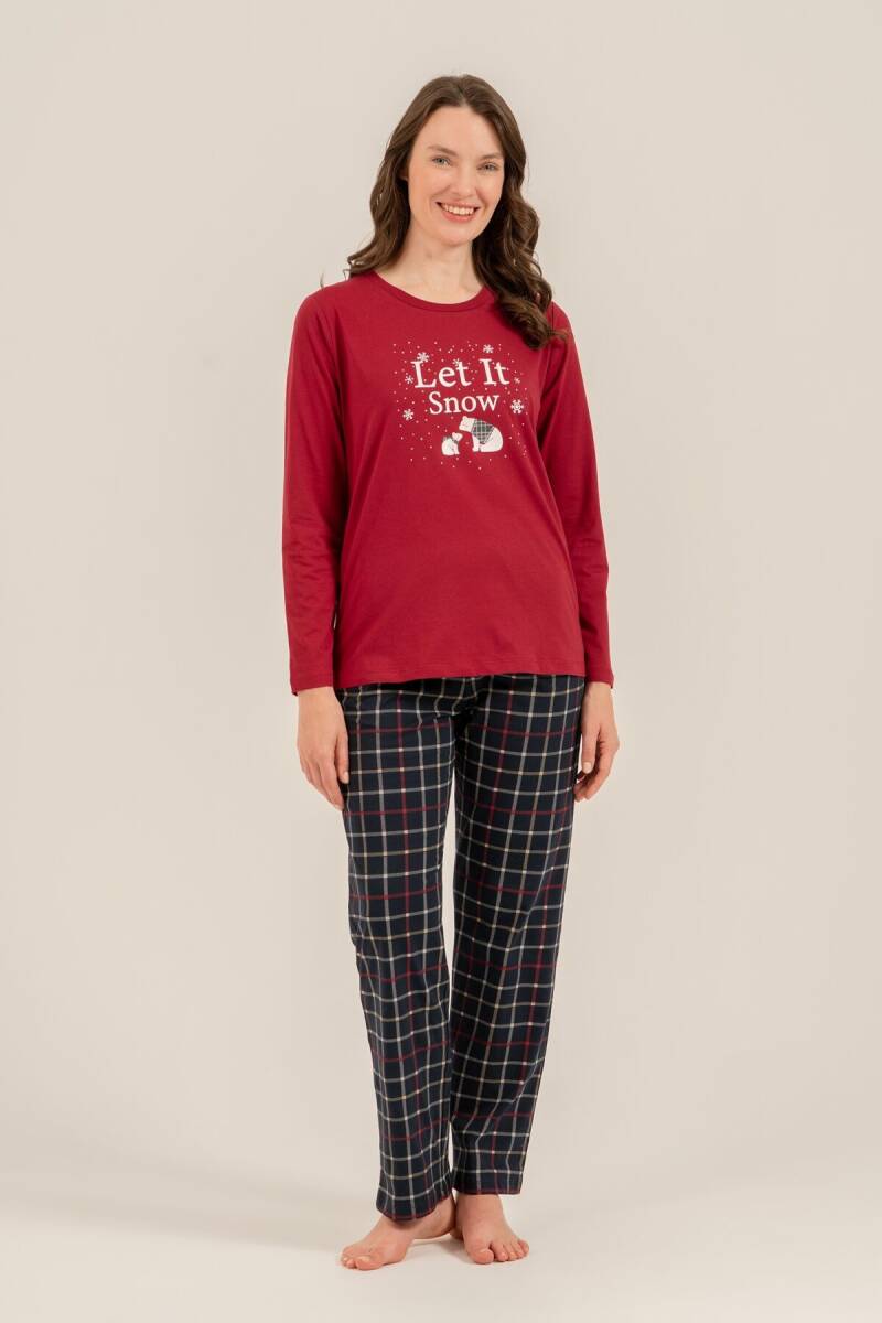 Arnetta Let It Snow Anne Kız %100 Pamuk Bordo Uzun Kol Pijama Takım AR3730-A-V1 - 7