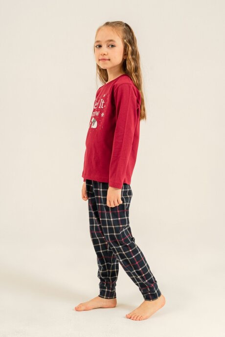 Arnetta Let It Snow Anne Kız %100 Pamuk Bordo Uzun Kol Pijama Takım AR3730-A-V1 - 4