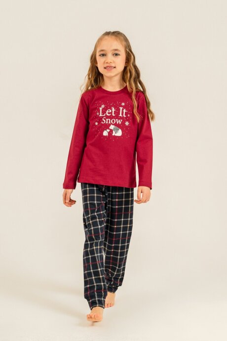 Arnetta Let It Snow Anne Kız %100 Pamuk Bordo Uzun Kol Pijama Takım AR3730-A-V1 (1)