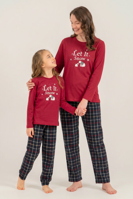 Arnetta Let It Snow Anne Kız %100 Pamuk Bordo Uzun Kol Pijama Takım AR3730-A-V1