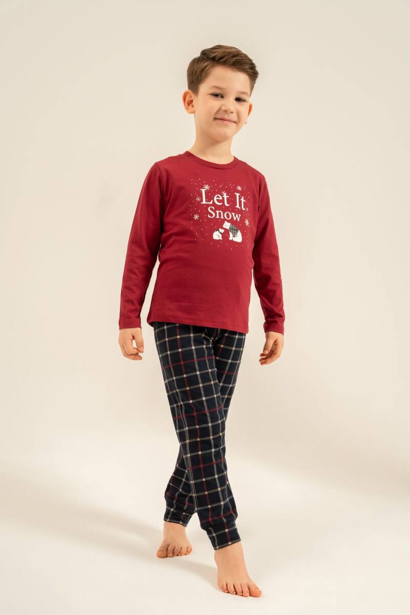 Arnetta Let It Snow Baba Oğul Bordo Uzun Kol Pijama Takımı AR3820-A-V1 - 7