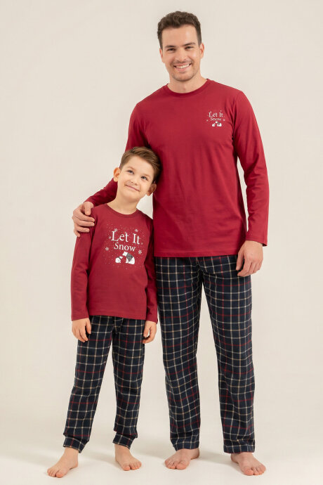 Arnetta Let It Snow Baba Oğul Bordo Uzun Kol Pijama Takımı AR3820-A-V1