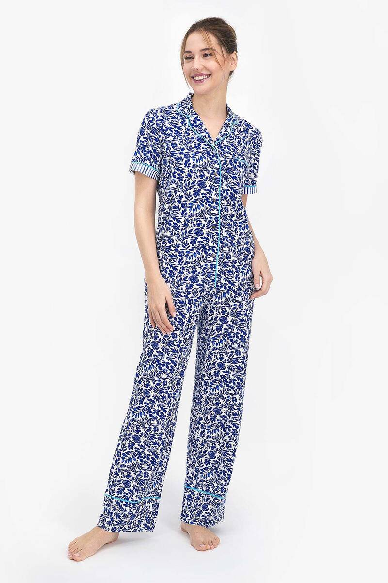 Arnetta - Arnetta Marine Floral Mavi Kadın Gömlek Pijama