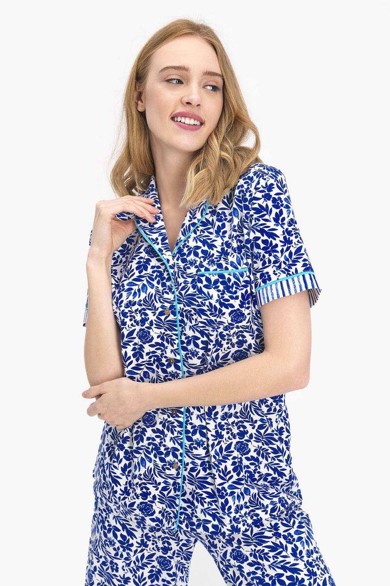 Arnetta - Arnetta Marine Floral Mavi Kadın Gömlek Pijama (1)