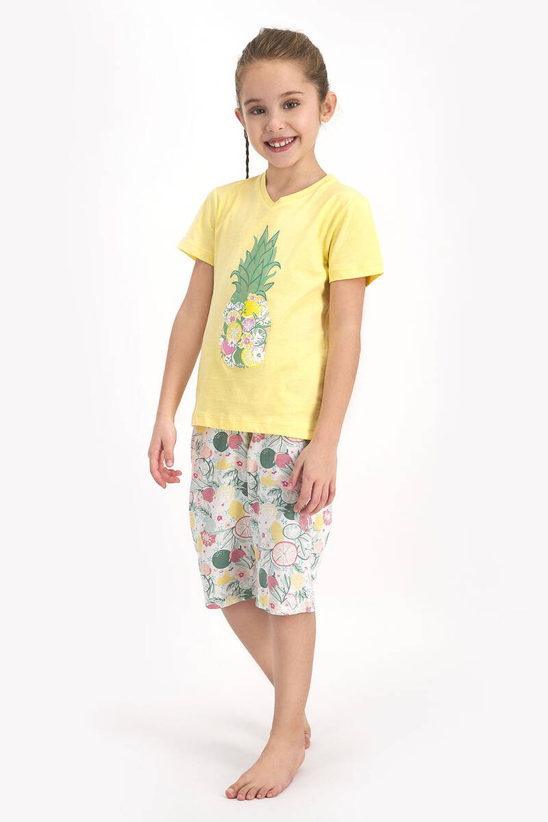 Arnetta - Arnetta Pineapple Soluk Sarı Kız Çocuk Kapri Takım