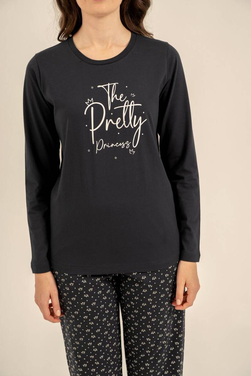 Arnetta The Pretty Princess Anne Kız %100 Pamuk Lacivert Uzun Kol Pijama Takım AR3731-A-V1 - 4
