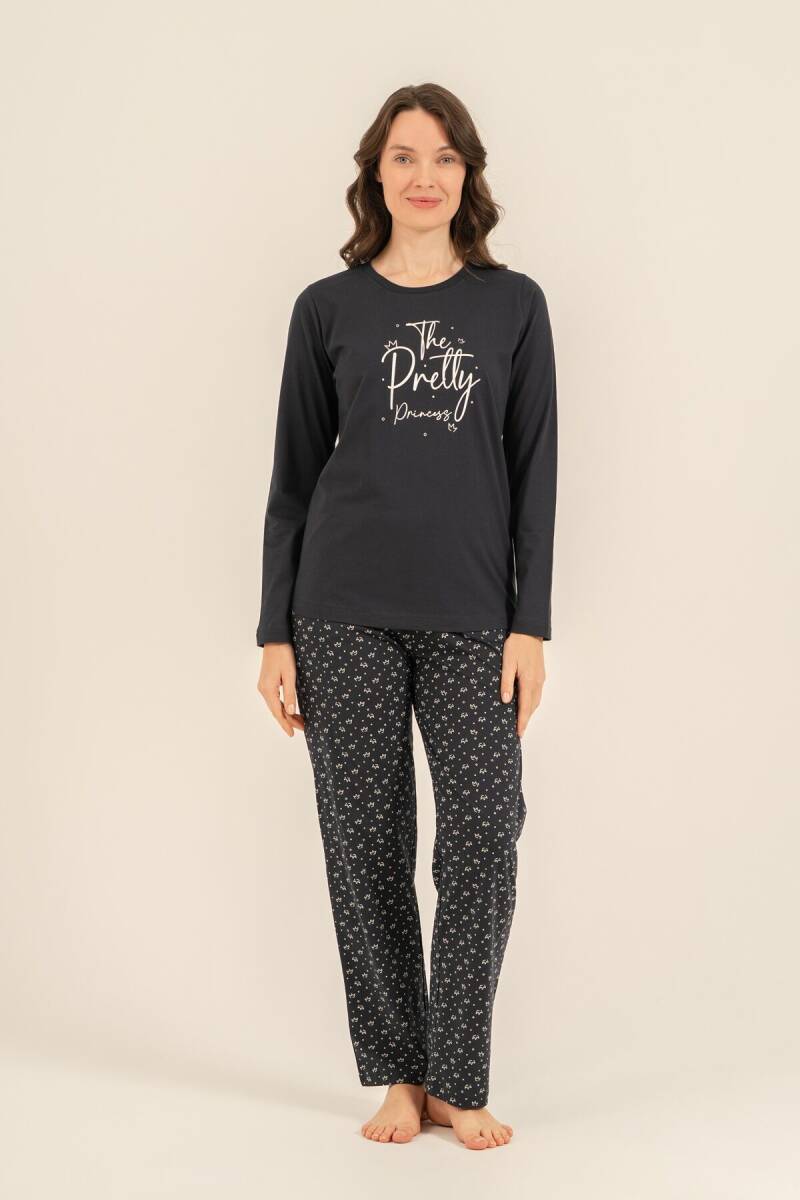 Arnetta The Pretty Princess Anne Kız %100 Pamuk Lacivert Uzun Kol Pijama Takım AR3731-A-V1 - 2