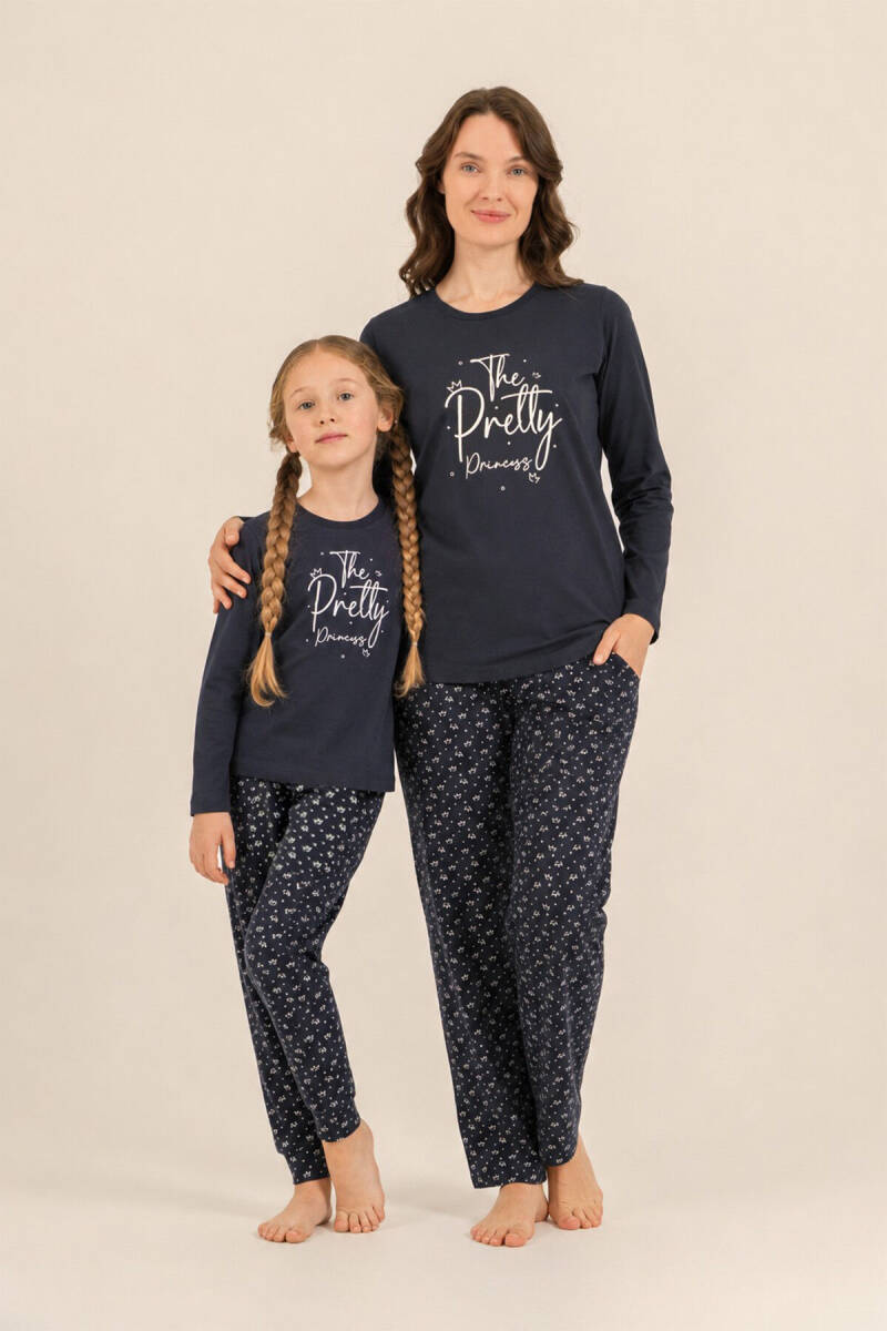Arnetta The Pretty Princess Anne Kız %100 Pamuk Lacivert Uzun Kol Pijama Takım AR3731-A-V1 - 1