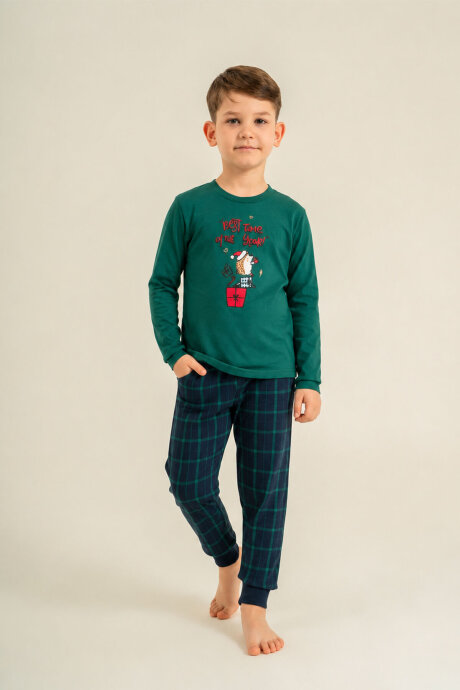 Arnetta Wonderful Time Baba Oğul %100 Pamuk Yeşil Uzun Kol Pijama Takım AR3823-A-V1 - 10