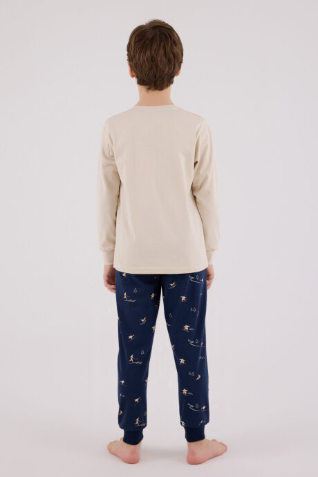 Arnetta Erkek Çocuk Pamuklu Bisiklet Yaka Pigment Baskılı Kışlık Regular Fit Krem Pijama Takımı AR3516-C-V2 - 4