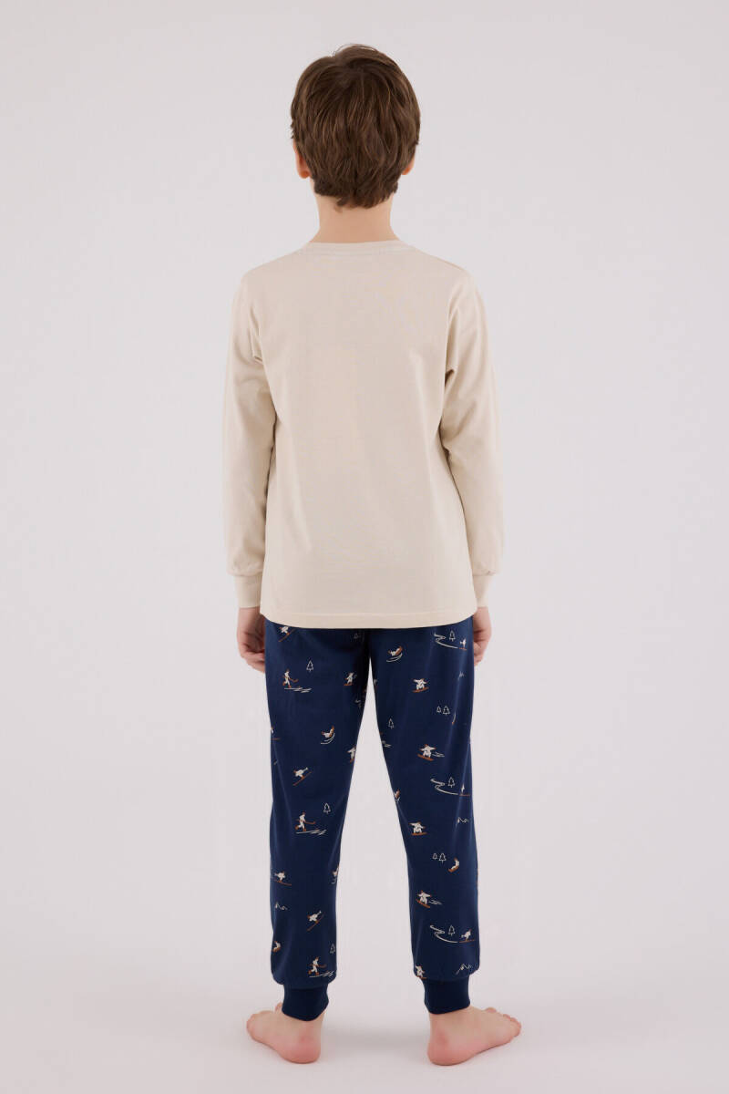 Arnetta Erkek Çocuk Pamuklu Bisiklet Yaka Pigment Baskılı Kışlık Regular Fit Krem Pijama Takımı AR3516-C-V2 - 4