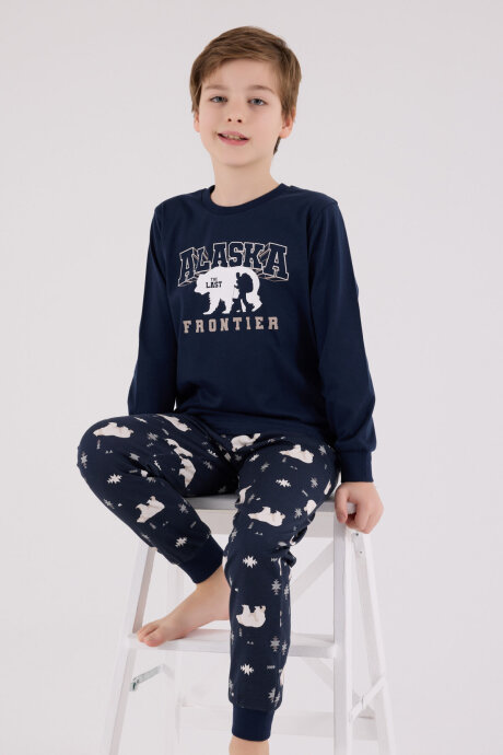 Rolypoly Erkek Çocuk Pamuklu Kışlık Regular Fit Lacivert Pijama Takımı RP3718-C-V1 - 1