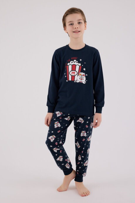 Rolypoly Erkek Çocuk Bisiklet Yaka Pigment Baskılı Kışlık Regular Fit Lacivert Pijama Takımı RP3676-C-V1 - 3