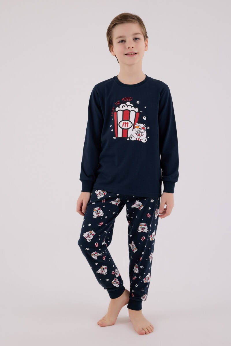 Rolypoly Erkek Çocuk Bisiklet Yaka Pigment Baskılı Kışlık Regular Fit Lacivert Pijama Takımı RP3676-C-V1 - 3