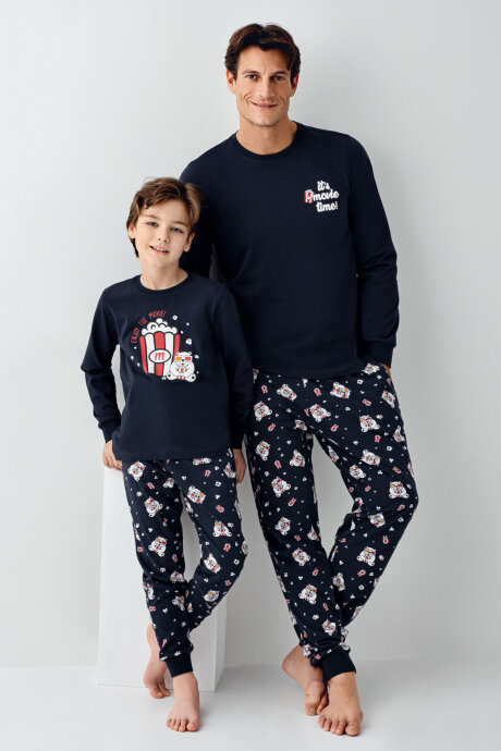 Rolypoly Erkek Çocuk Bisiklet Yaka Pigment Baskılı Kışlık Regular Fit Lacivert Pijama Takımı RP3676-C-V1 (1)