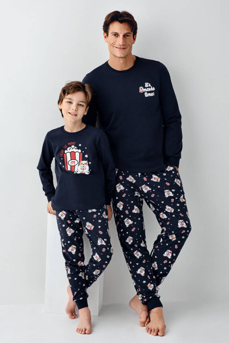 Rolypoly Erkek Çocuk Bisiklet Yaka Pigment Baskılı Kışlık Regular Fit Lacivert Pijama Takımı RP3676-C-V1 - 2
