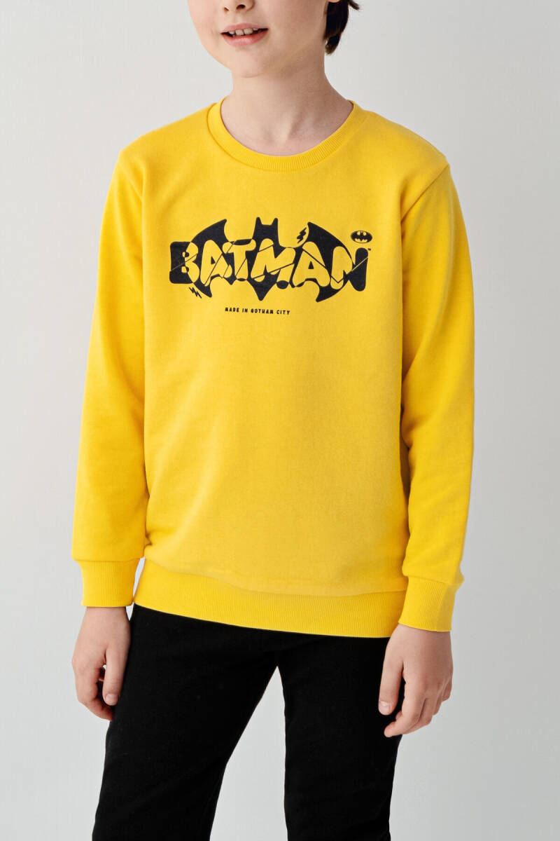 Batman Erkek Çocuk Bisiklet Yaka Pigment Baskılı Kışlık Regular Fit Sarı Eşofman Takımı L1775-C-V1 - 2