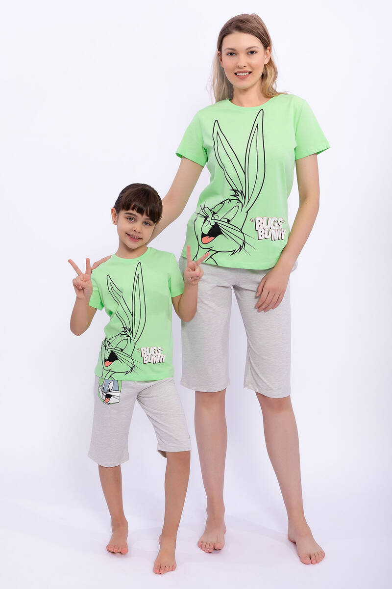 Bugs Bunny - Bugs Bunny Lisanslı Mint Yeşili Kız Çocuk Kapri Takım (1)