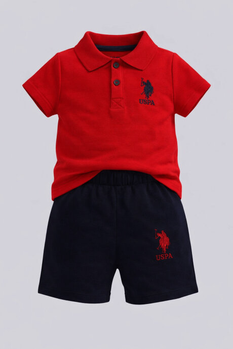 U.S. Polo Assn. Erkek Bebek Pamuklu Polo Yaka Pigment Baskılı Yazlık Regular Fit Kırmızı Bebek Takımı USB1834-B-V5 - 3
