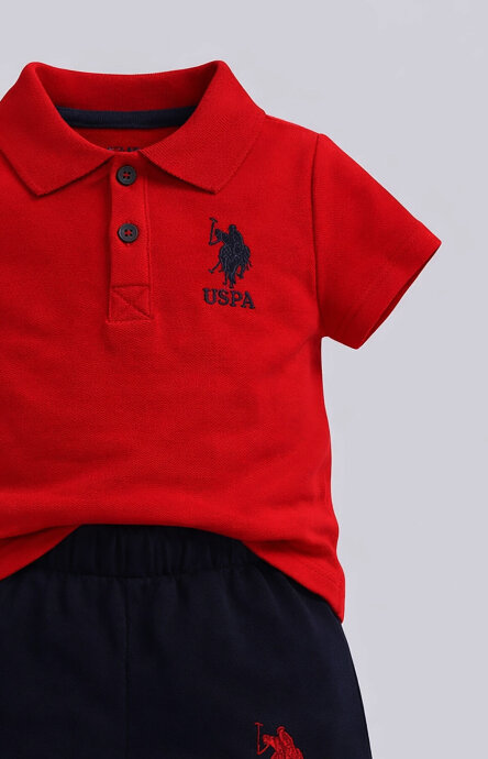 U.S. Polo Assn. Erkek Bebek Pamuklu Polo Yaka Pigment Baskılı Yazlık Regular Fit Kırmızı Bebek Takımı USB1834-B-V5 - 5