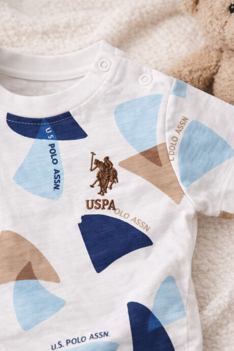 U.S. Polo Assn. Erkek Bebek Pamuklu Bisiklet Yaka Pigment Baskılı Yazlık Regular Fit Krem Bebek Takımı USB1920-B-V1 - 5