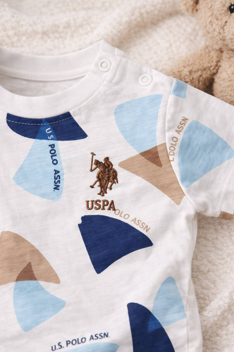 U.S. Polo Assn. Erkek Bebek Pamuklu Bisiklet Yaka Pigment Baskılı Yazlık Regular Fit Krem Bebek Takımı USB1920-B-V1 - 5